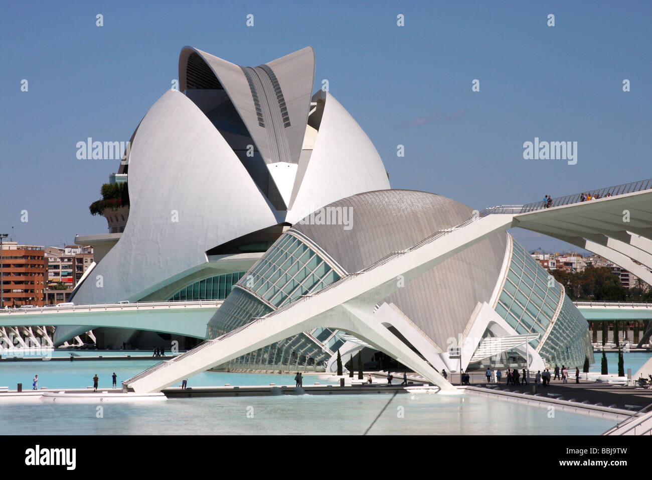 Designed by Santiago Calatrava Valencia's City of Arts and Sciences is a stunning collection of modern architecture . Stock Photo