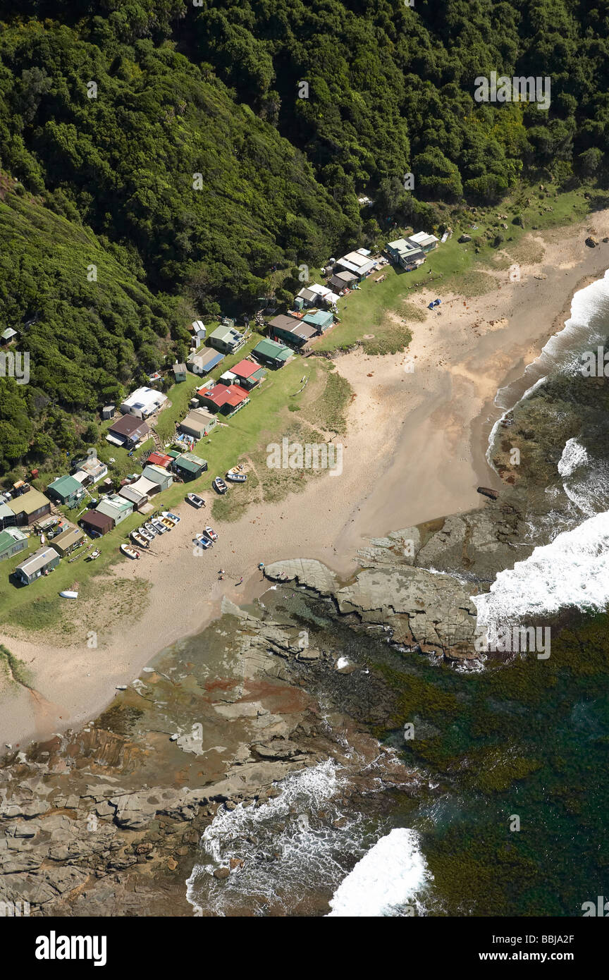 Fishing Huts near Otford south of Sydney New South Wales Australia aerial Stock Photo