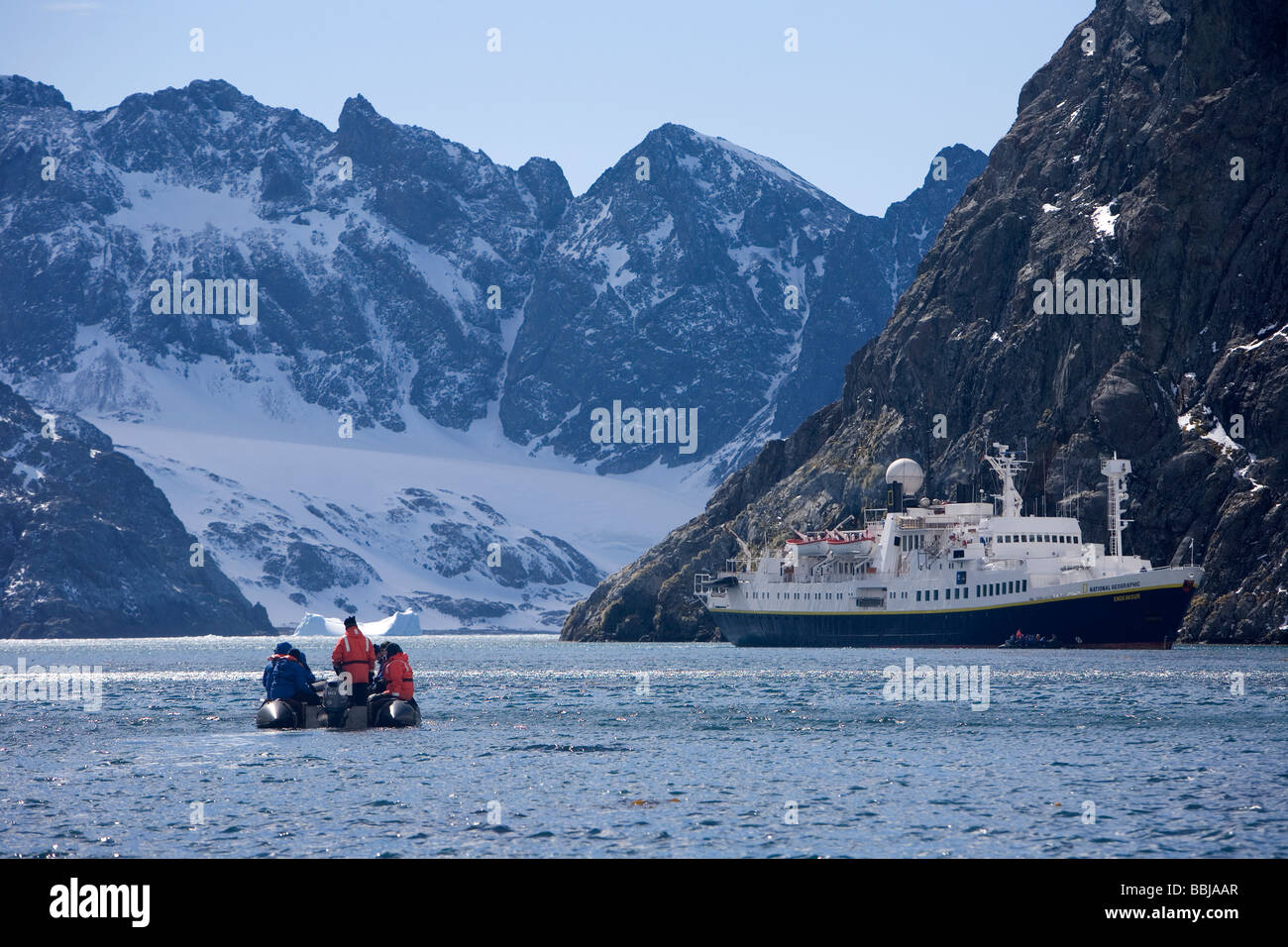 Tourists in Zodiac heading back to National Geographic Endeavour, South