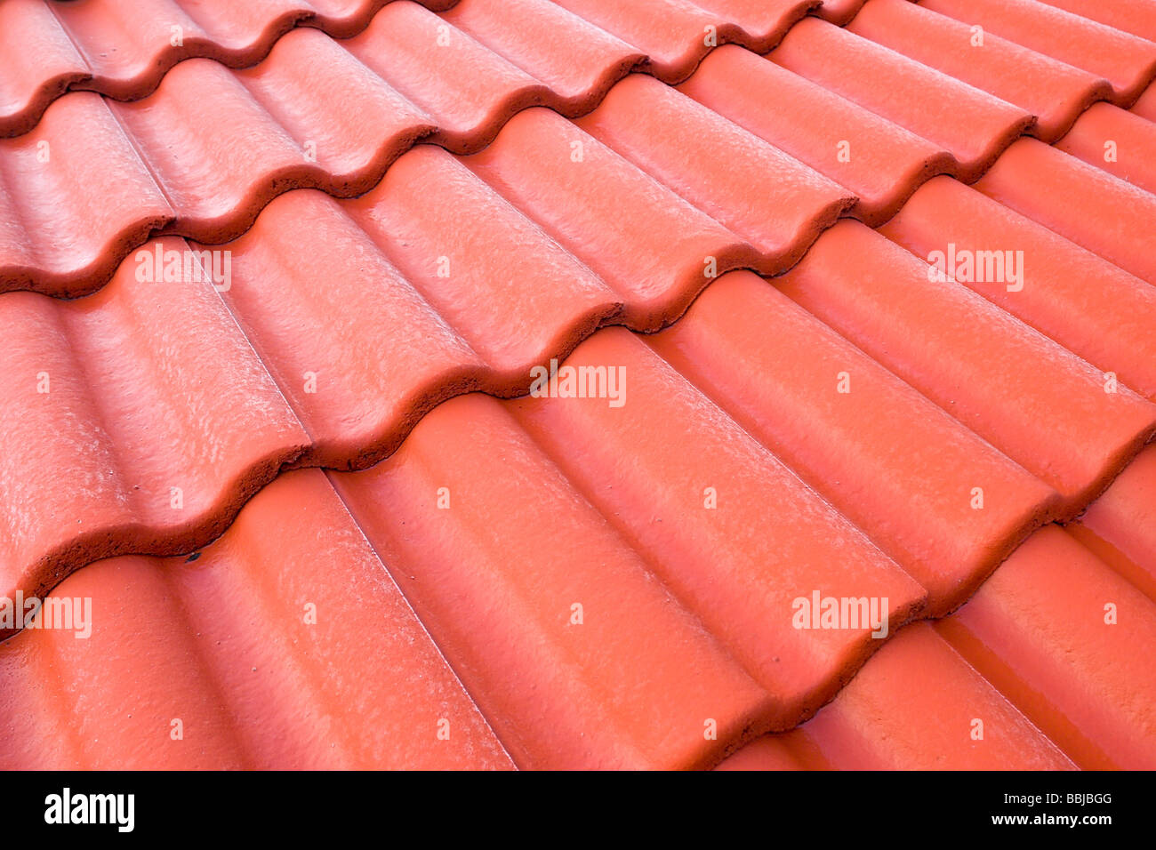 closeup of red tiled roof pattern Stock Photo