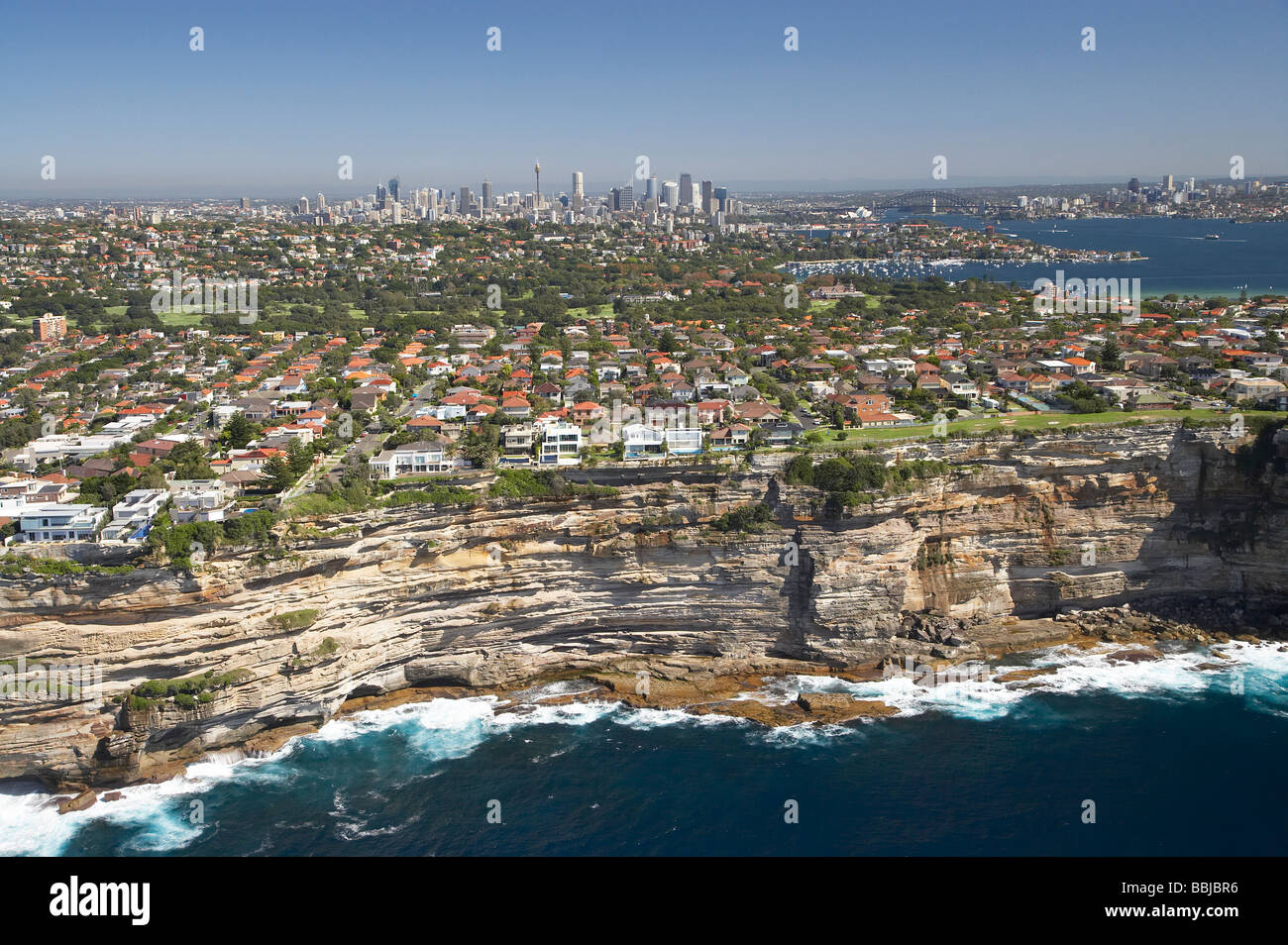 Sea Cliffs at North Bondi Sydney New South Wales Australia aerial Stock Photo