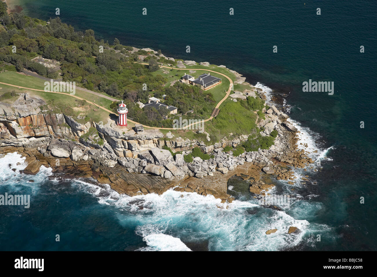 Historic Hornby Lighthouse South Head Sydney Harbour Sydney New South Wales Australia aerial Stock Photo