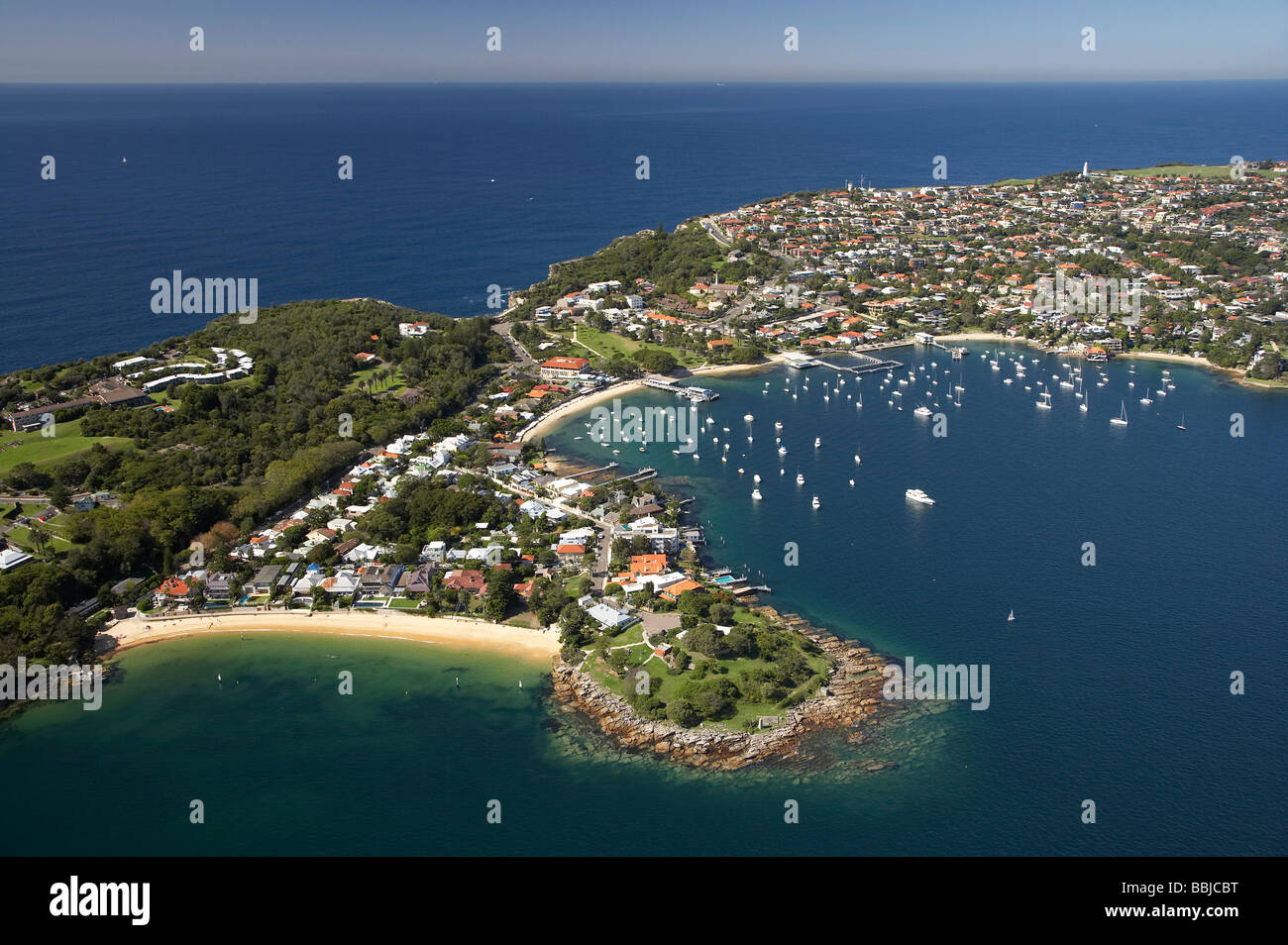 Camp Cove left and Laings Point Reserve Watsons Bay Sydney Harbour Sydney New South Wales Australia aerial Stock Photo