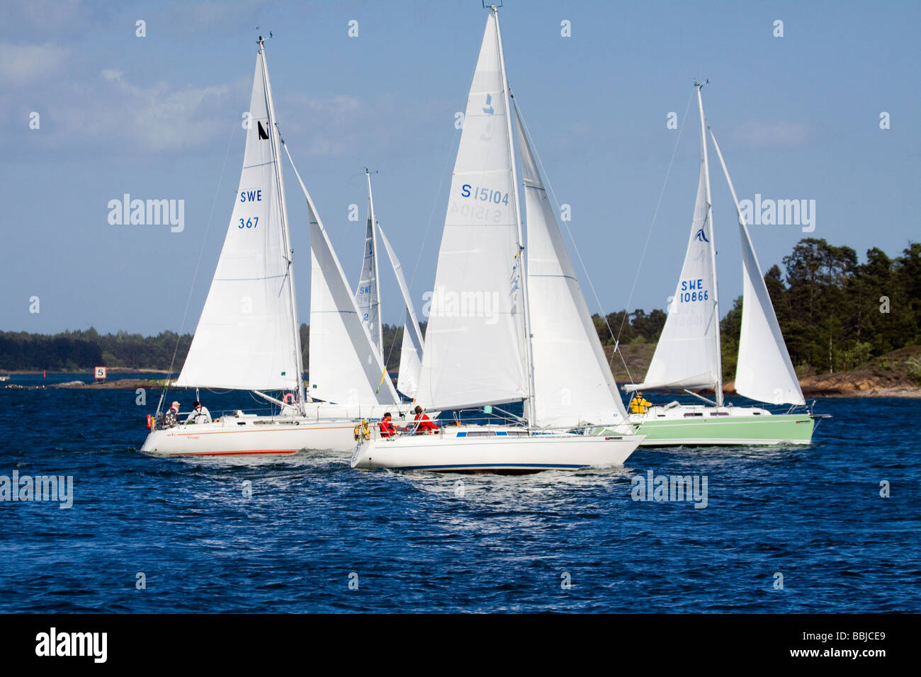 Four sailboat on raceday Stock Photo