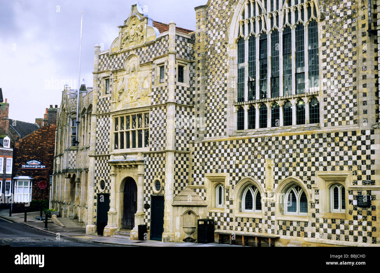 Kings Lynn Guildhall medieval English architecture flint flushwork chequer board pattern building Norfolk East Anglia England UK Stock Photo