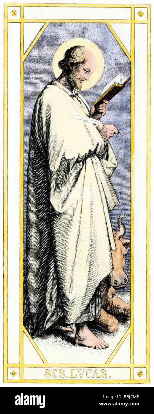 Luke, Disciple of Jesus and author of biblical Gospel of Luke. Hand-colored engraving Stock Photo