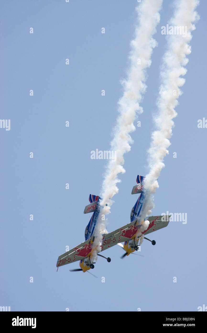 prop propellor plane aeroplane display team smoke aircraft southend airshow england uk europe Stock Photo