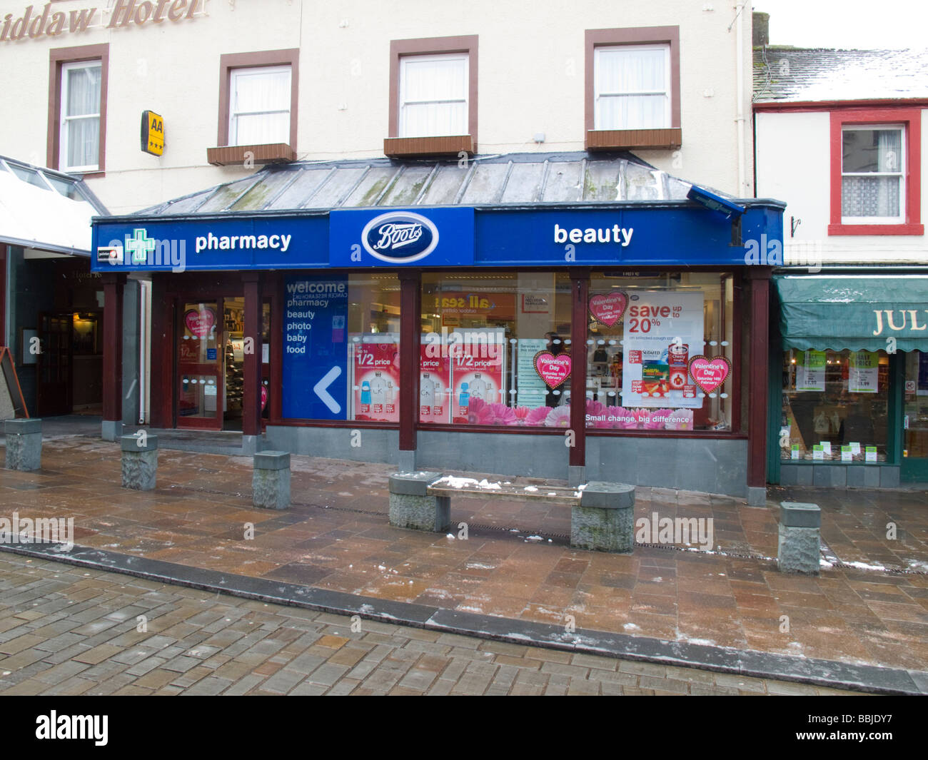 Keswick Cumbria Lake District Boots the chemist shop front Stock Photo