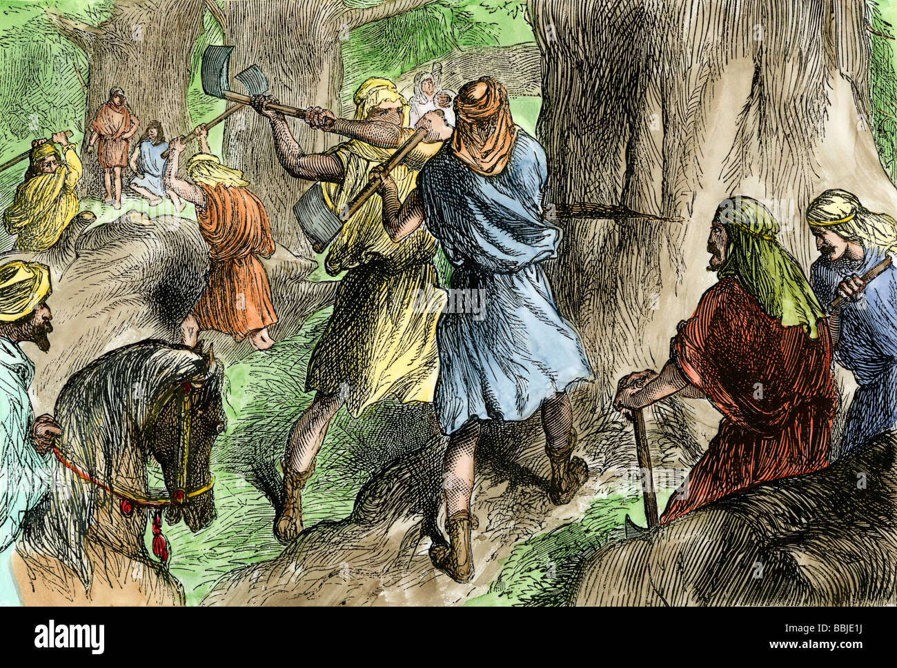 Solomon's servants hewing the cedars of Lebanon to build the temple