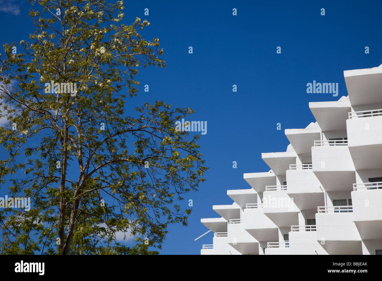 Concrete balconies in modern hotel development Cala d'Or Mallorca Spain Stock Photo