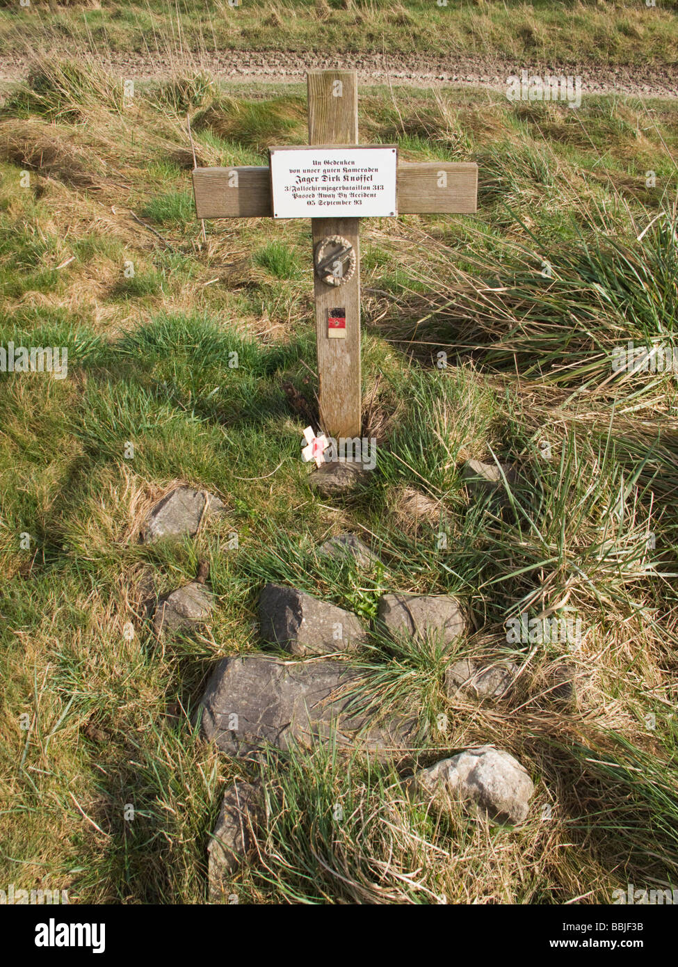 Salisbury plain training area Wiltshire UK memorial to a German soldier who died by accident 1993 Stock Photo