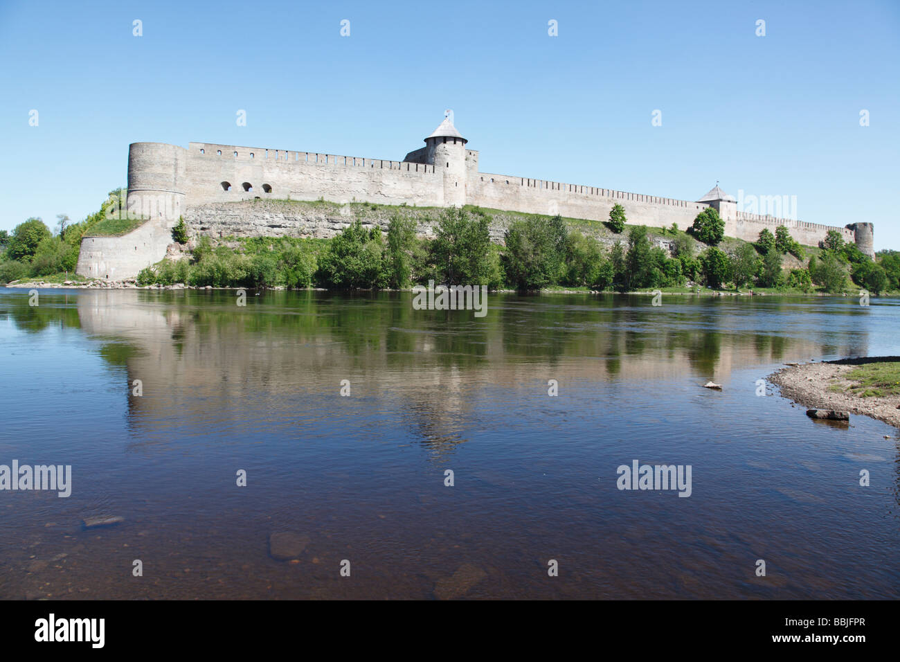border river, fortress Ivangorod, city of Narva, boarder city to Russia ...