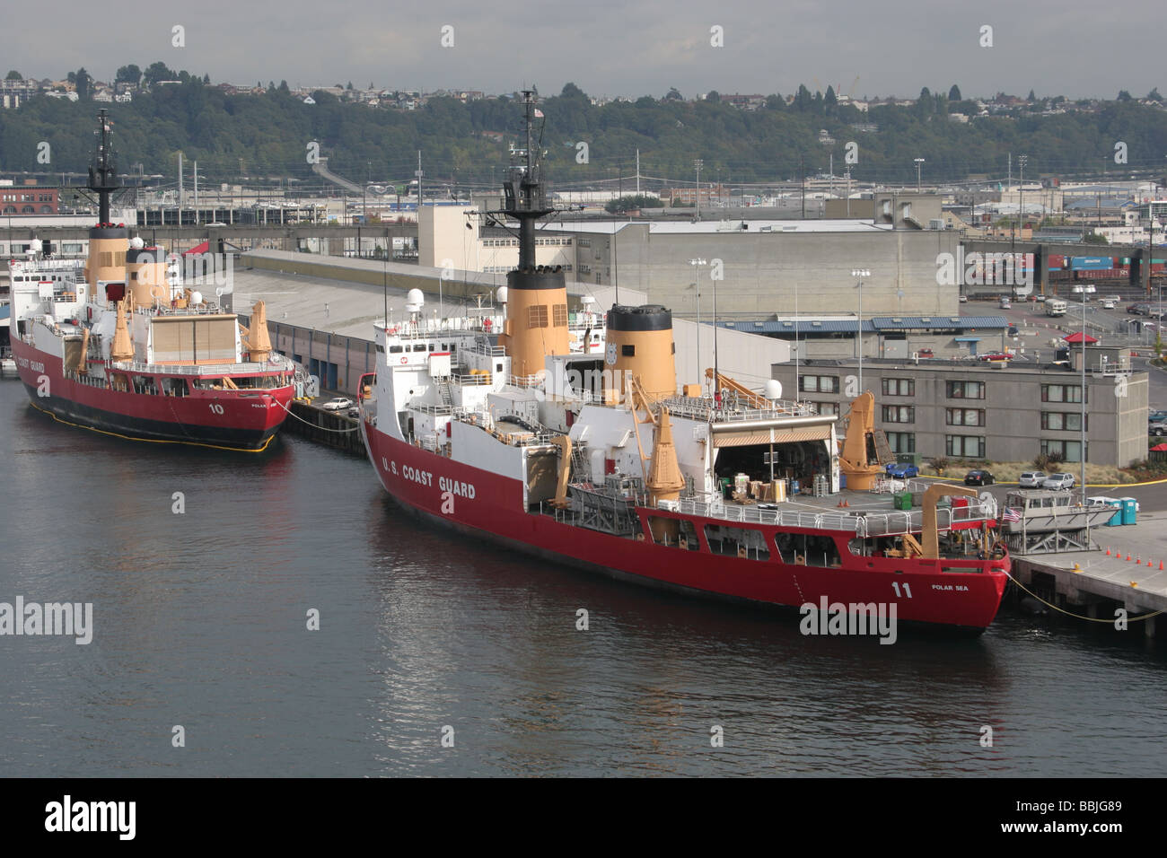 Two icebreakers spend the summer months at the Coast Guard base in Seattle Washington Stock