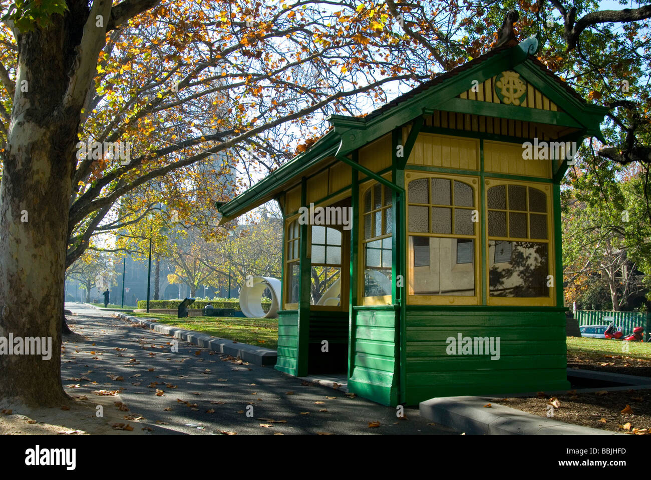 Shelter for tramways passengers in East Melbourne , Australia Stock Photo