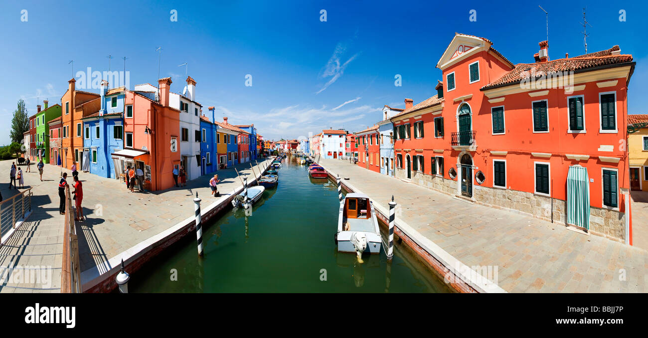 Panoramic view of the city with colorfully painted houses and canals of Burano, Venice, Italy, Europe Stock Photo