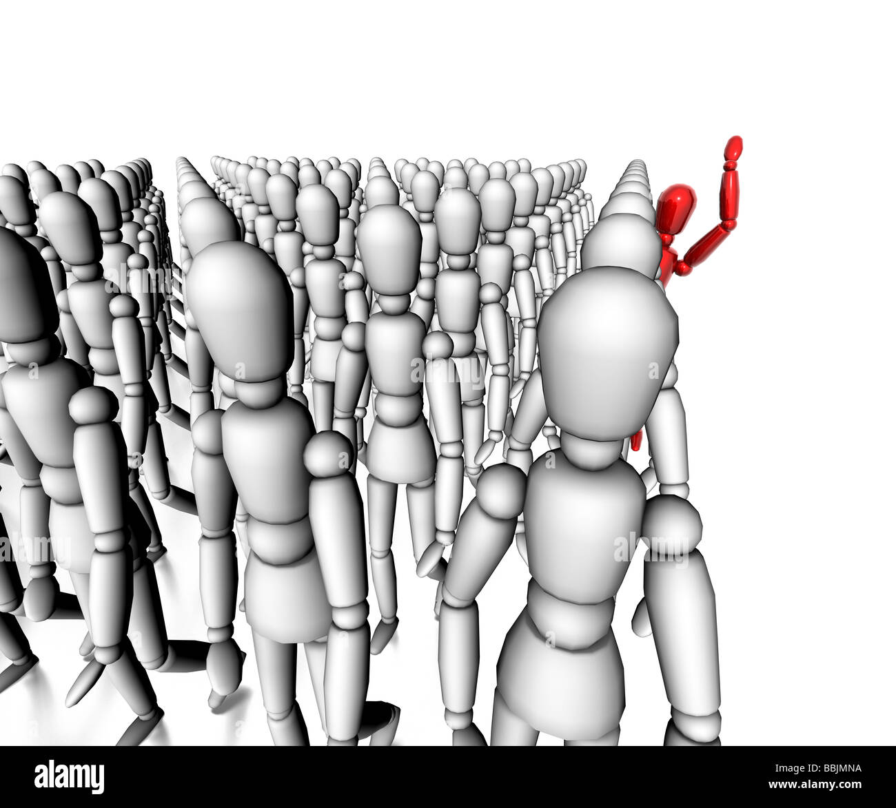 Red figure standing out of crowd Stock Photo Alamy