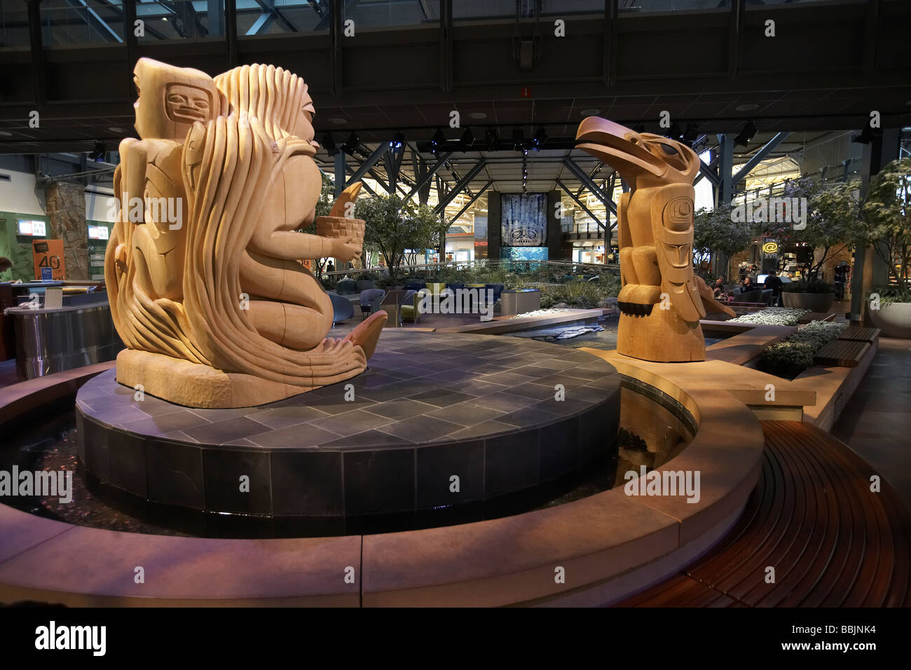 Wooden sculptures in the terminal at Vancouver international airport British Columbia Canada Stock Photo