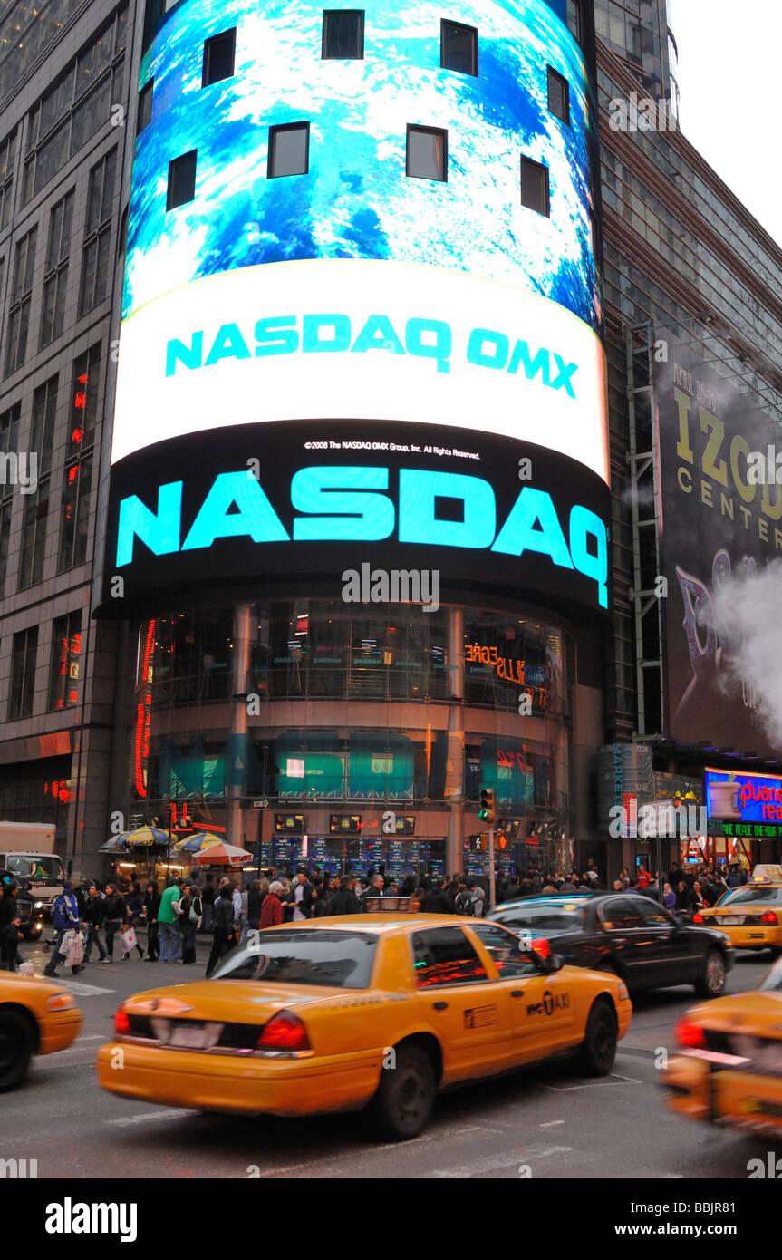Times Square and the Nasdaq exchange New York NY USA Stock Photo