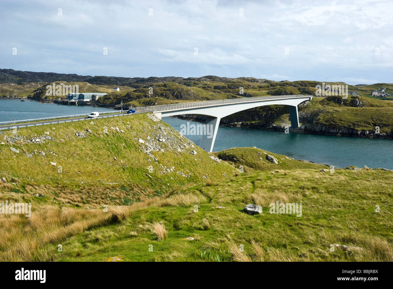 The Scalpay Bridge viewed from the island of Harris connecting the island of Scalpay with Harris in the outer Hebrides Scotland Stock Photo