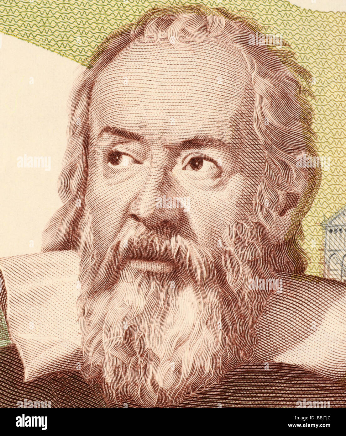 Galileo on 2000 Lire 1983 banknote from Italy. Italian physicist, astronomer, mathematician and philosopher. Stock Photo