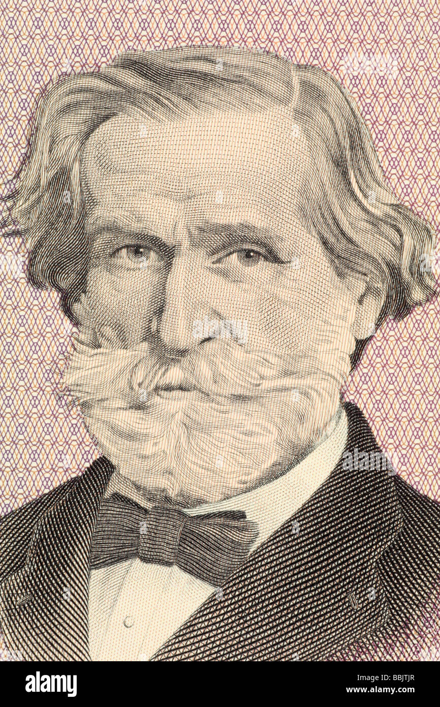 Verdi on 1000 Lire 1977 banknote from Italy. Italian romantic composer mainly of opera. Stock Photo