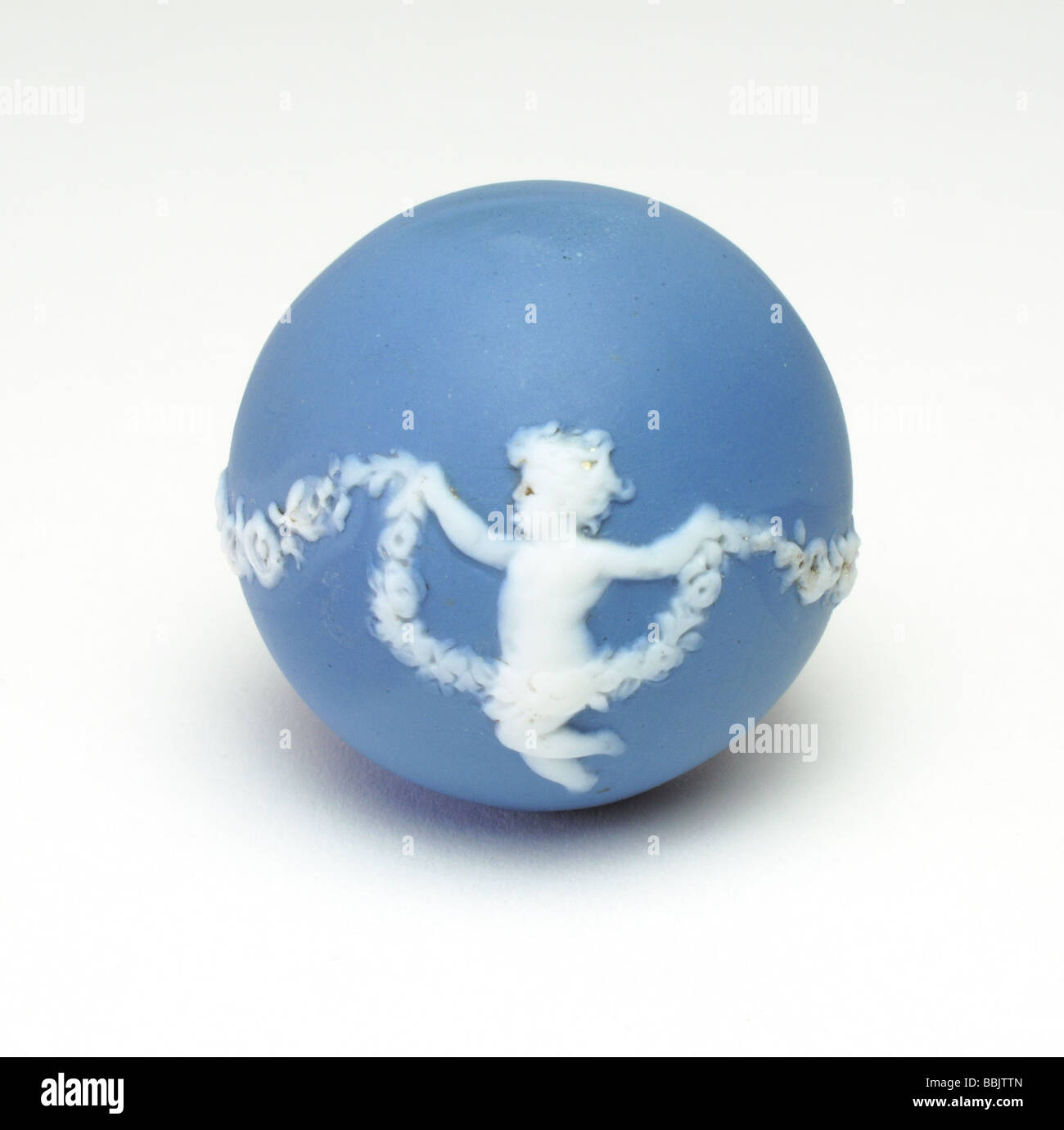 Antique Wedgwood jasper blue ball with cherubs / cupid  swags circa 1900 Stock Photo