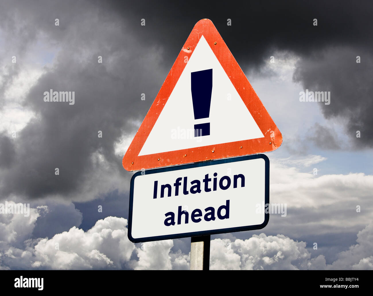 Sign concept showing Inflation Rising Ahead - future prediction, economy, economics concepts, UK Stock Photo