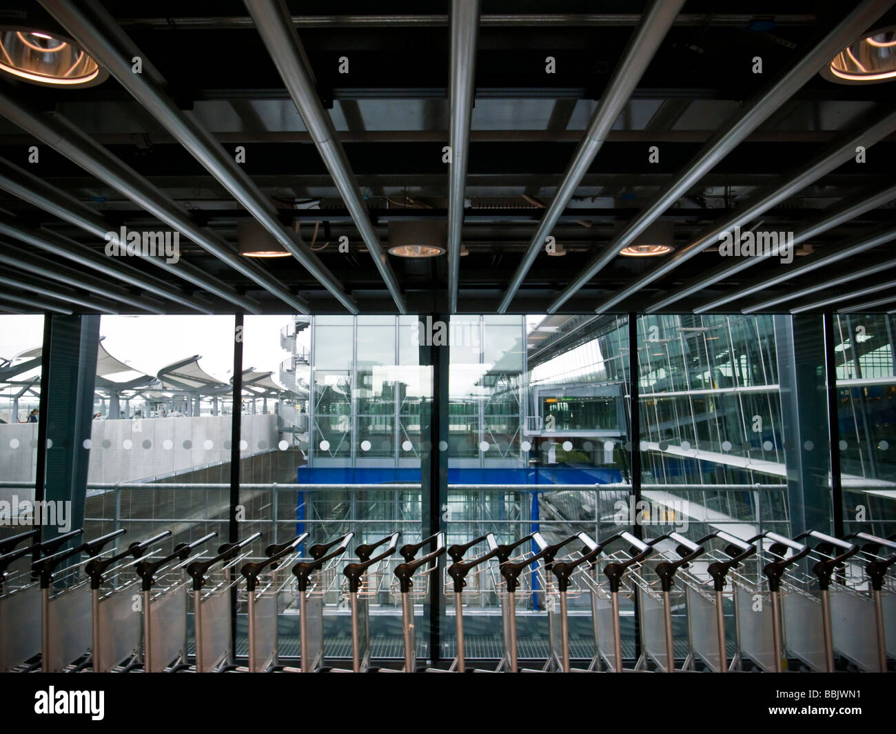 Picture of baggage trolleys at Richard Rogers designed Terminal Five