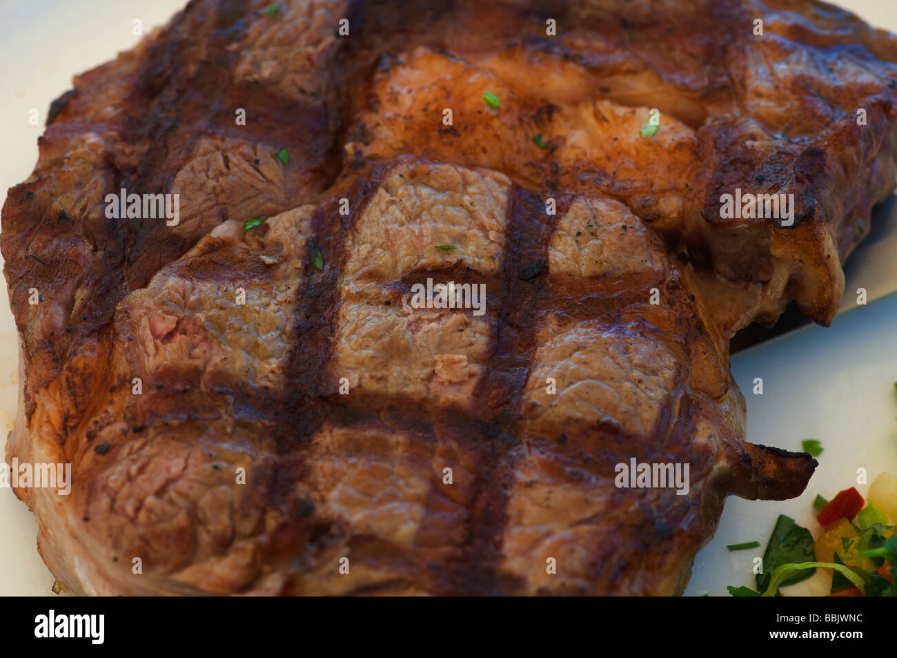 Detail of a prime rib entrecote steak Stock Photo