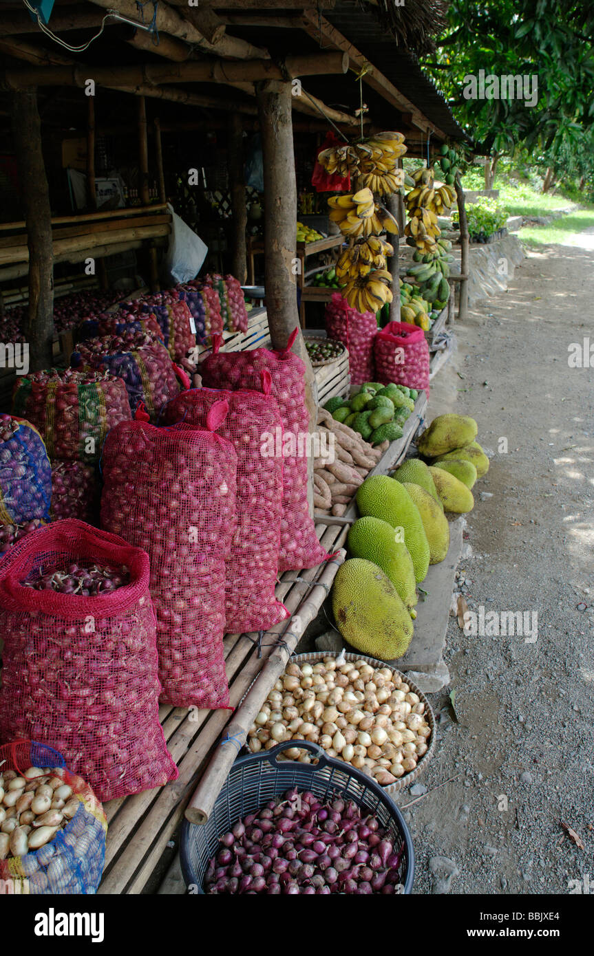 Roadside fruit and vegetable stall, Nueva Ecija, North Luzon, Philippines Stock Photo