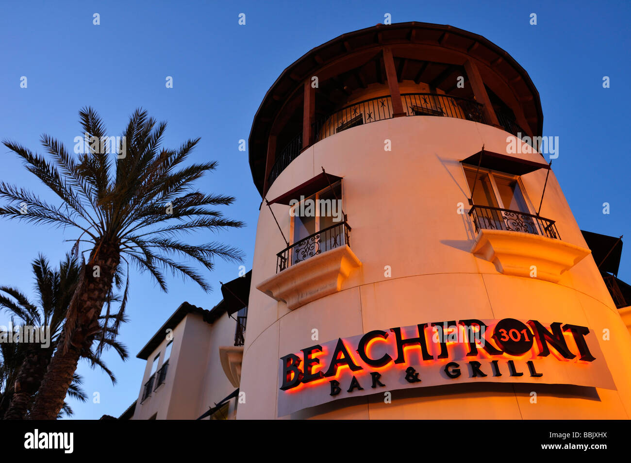 Restaurants and bars on Main Street, Huntington Beach CA Stock Photo