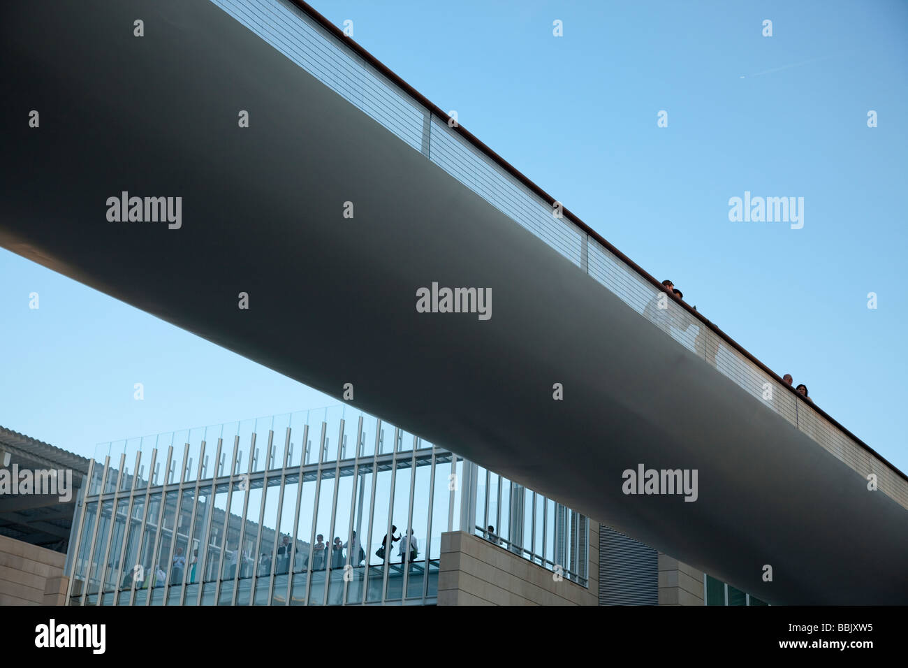 CHICAGO Illinois Underside of Nichols Bridgeway pedestrian bridge connecting Millennium Park with Modern Wing of Art Institute Stock Photo