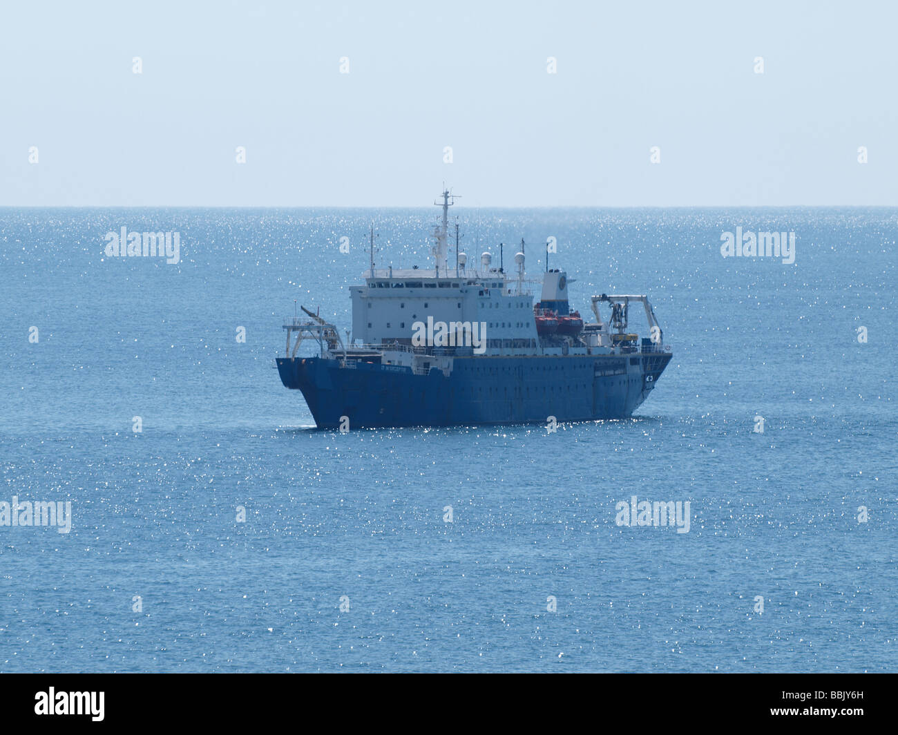 Cable ship It Interceptor off the coast of Cornwall Stock Photo
