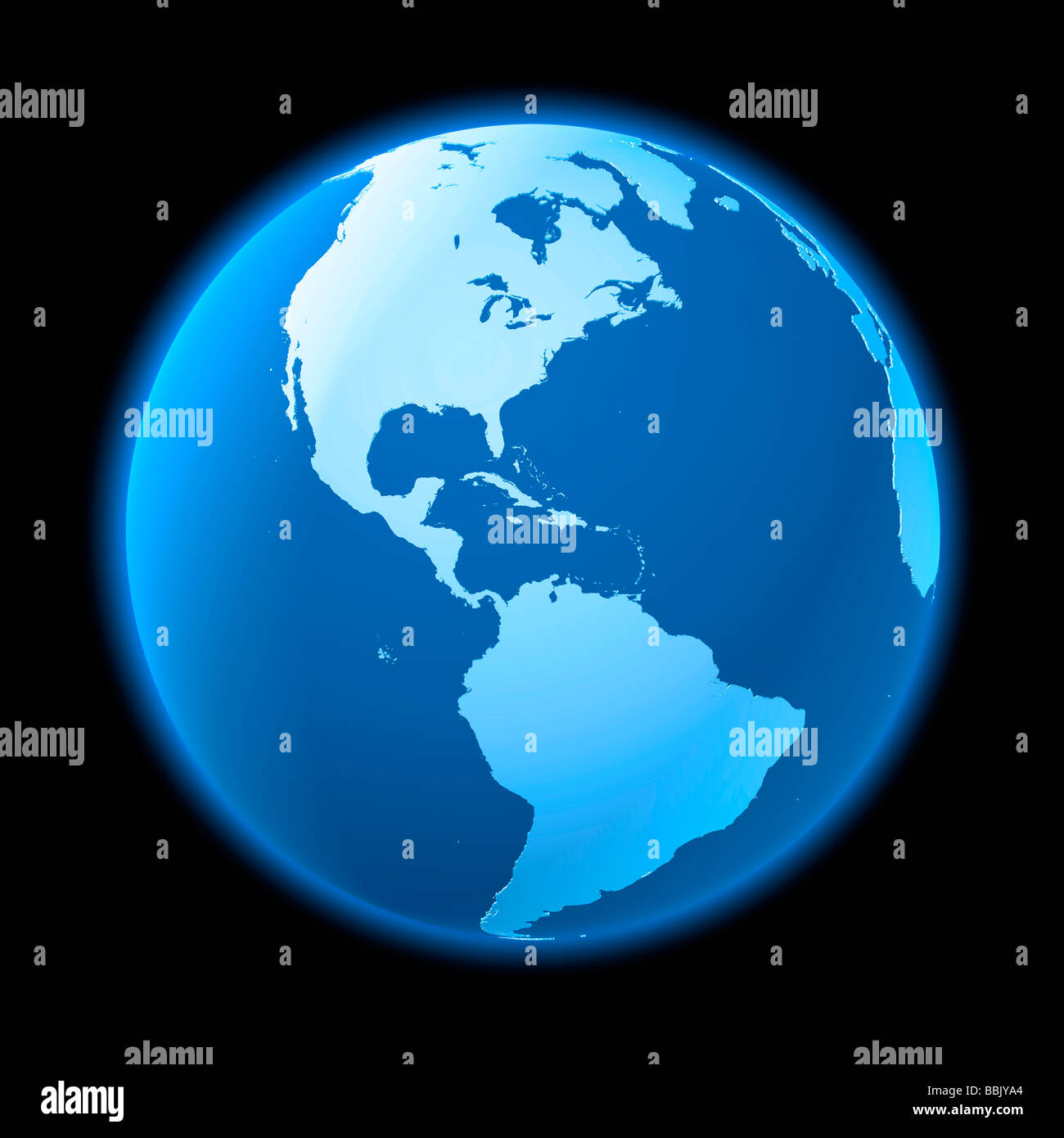 Blue globe against a black background. Stock Photo