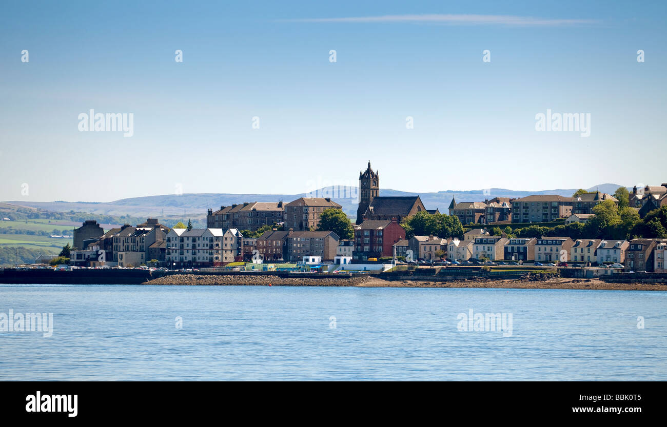 A view of the sea-front of Gourock from offshore on the Firth of Clyde. Stock Photo