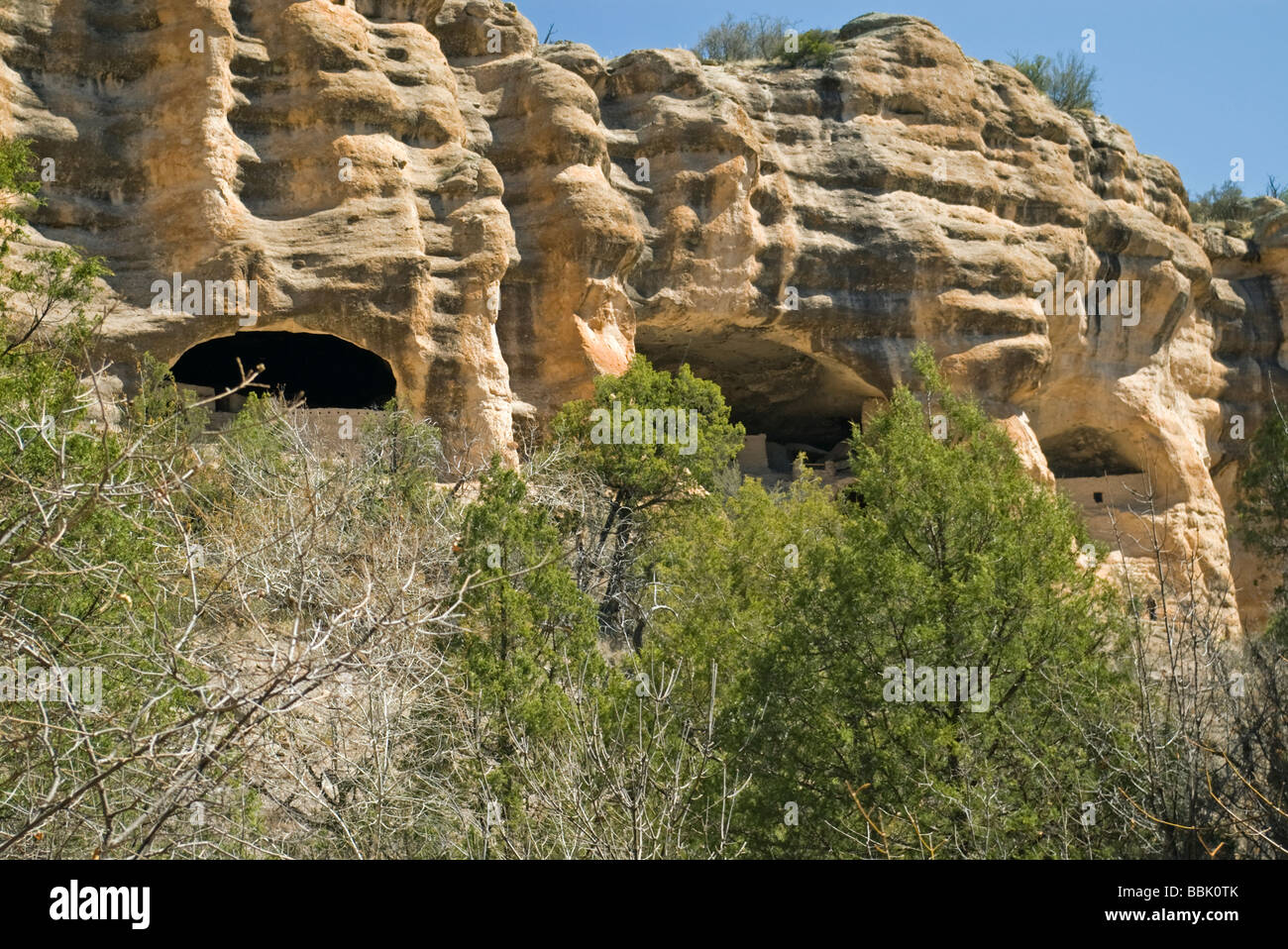 USA New Mexico Gila Cliff Dwellings National Monument Cliff dwelling structures in natural caves in cliff face Stock Photo
