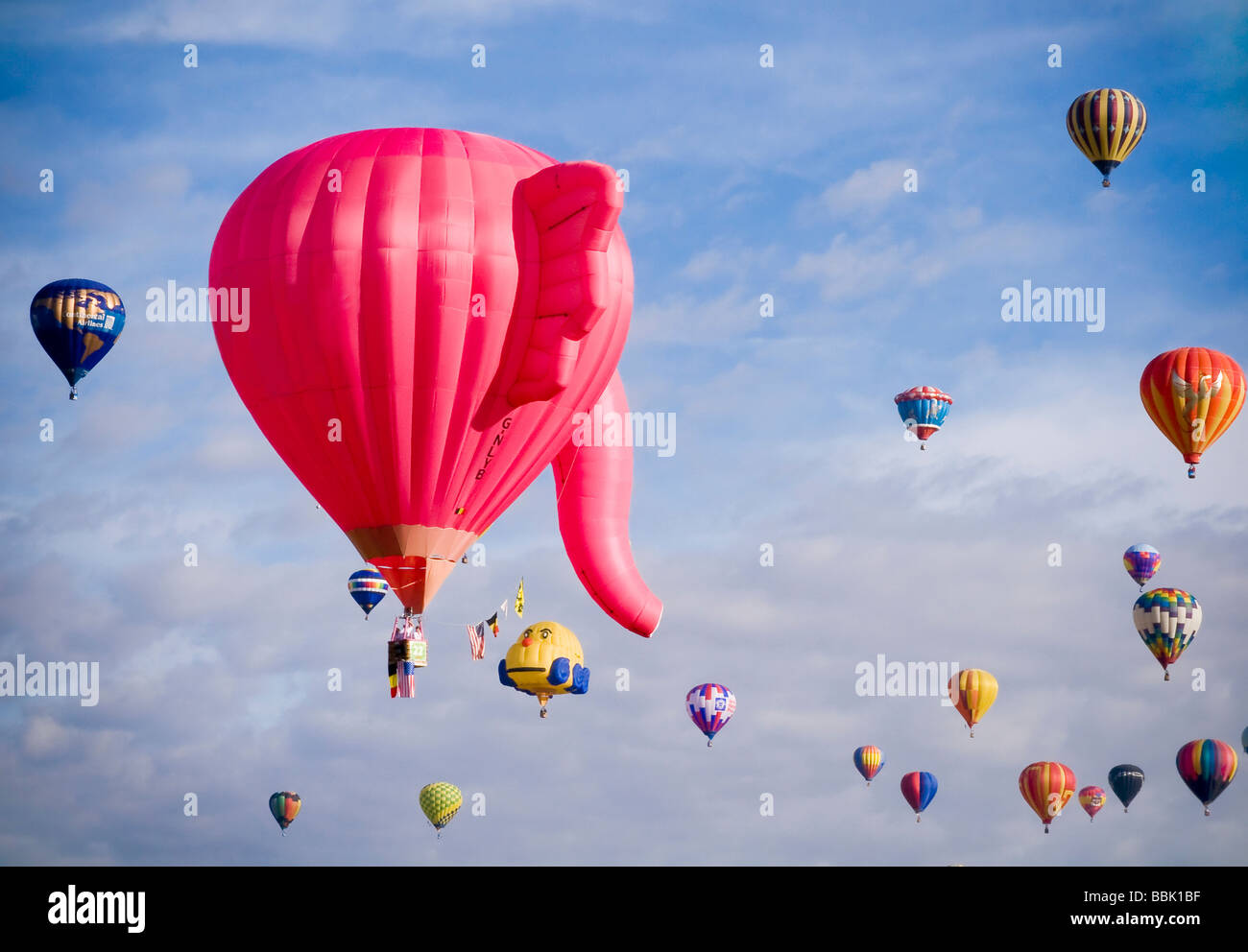 Hot Air Balloons in flight at the Albuquerque Balloon Fiesta Stock
