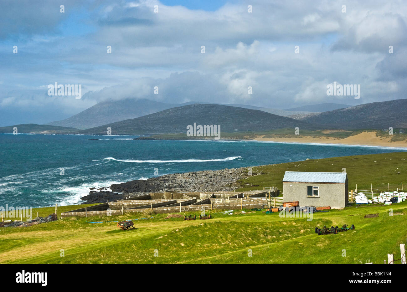 Sheep fang on the coast of West Harris in the Outer Hebrides of Scotland Stock Photo