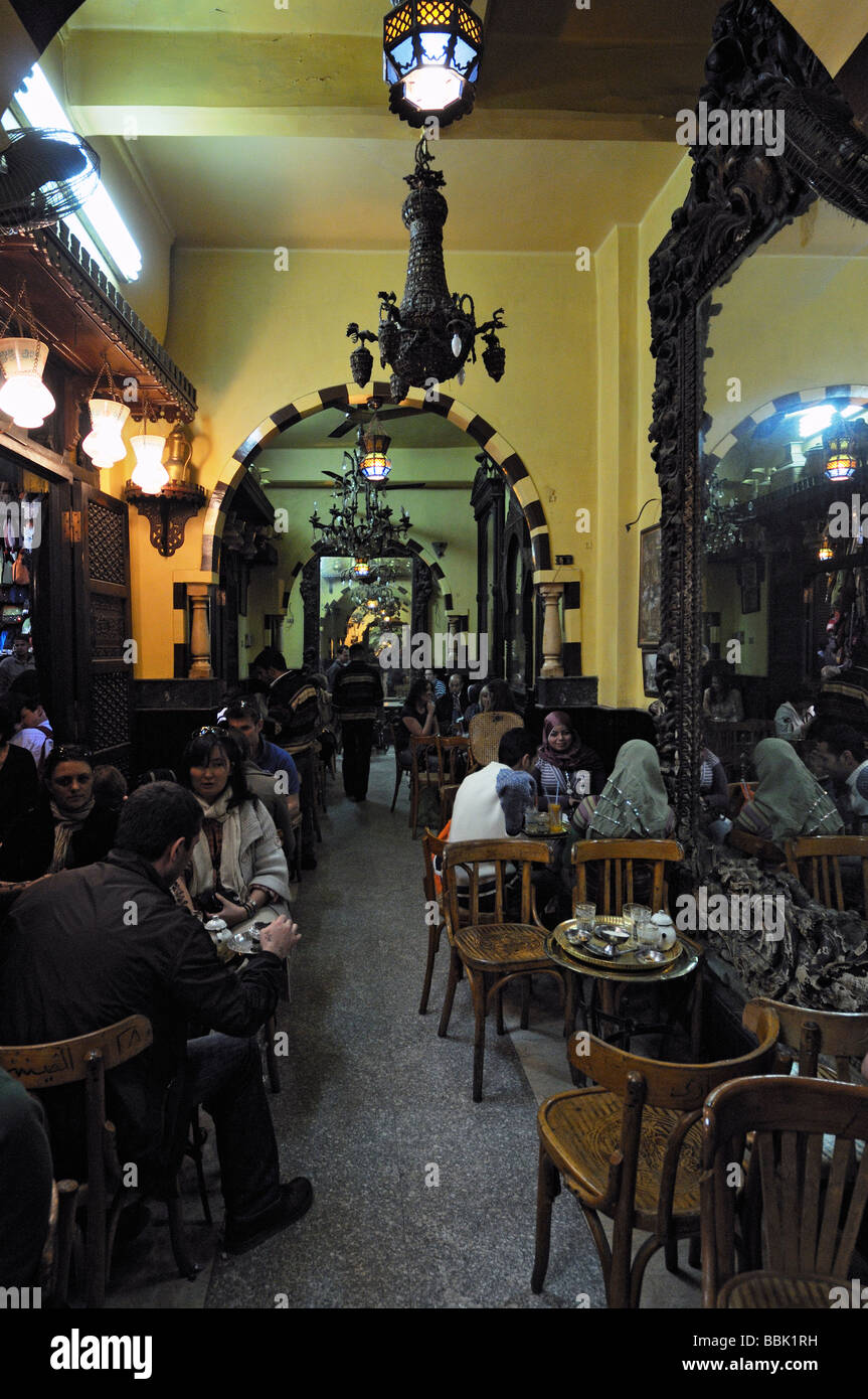 Interior of al Fishawi Coffeehouse Khan Al Khalili Cairo Egypt Stock Photo