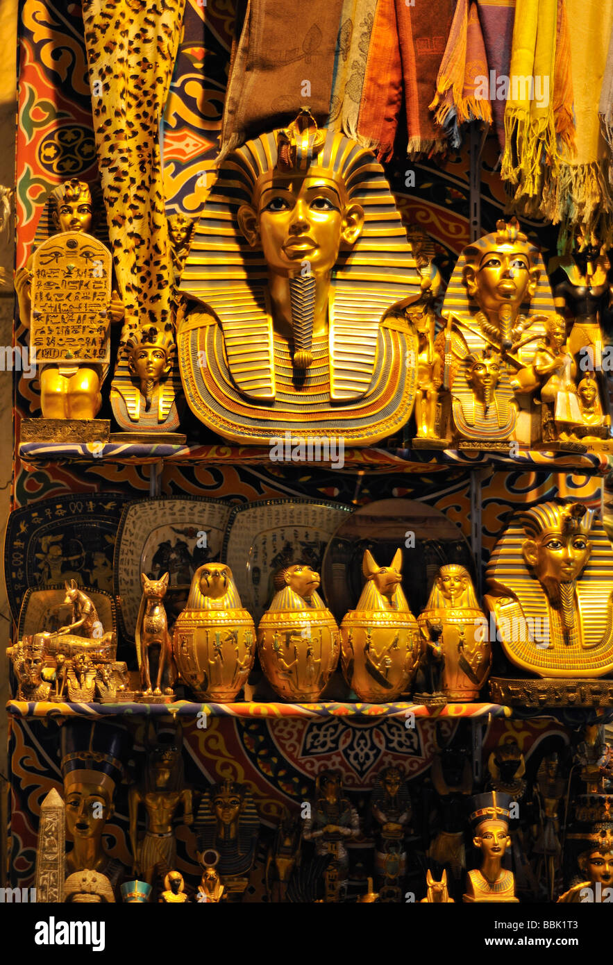 Tutankhamun Statue on Display at Khan al Khalili Market Islamic Cairo Egypt Stock Photo