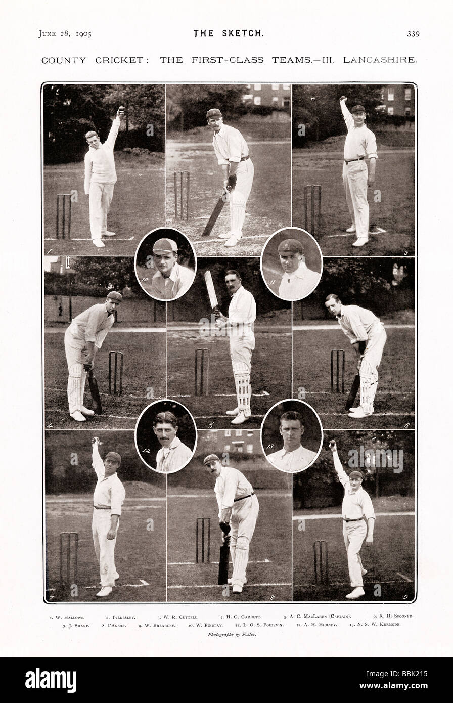 Lancashire Cricket 1905 photos of the players in the English county cricket team captained by Archie MacLaren Stock Photo