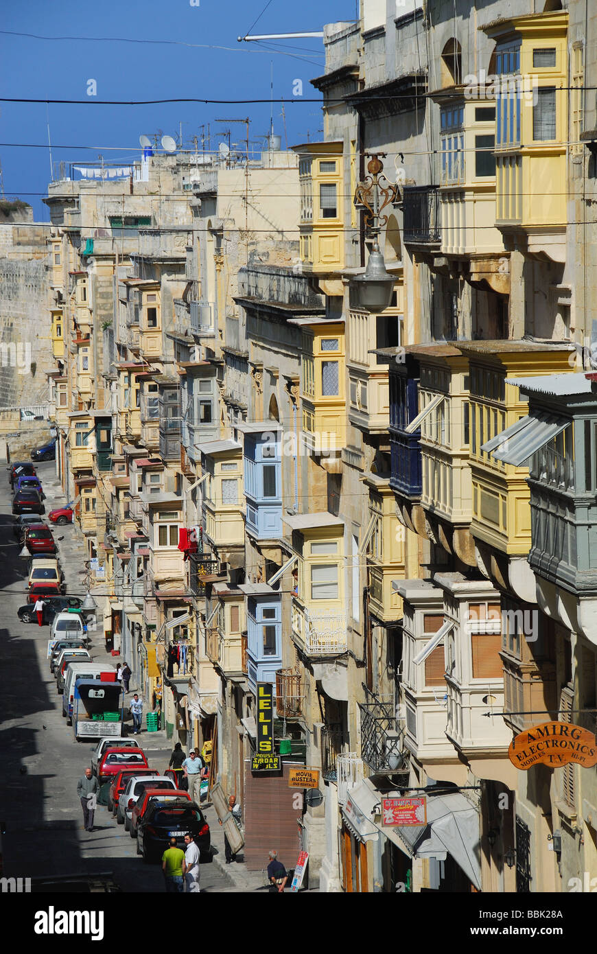 MALTA. Shops and residential buildings on Triq ir-Repubblika (Republic Street) in Valletta. 2009. Stock Photo