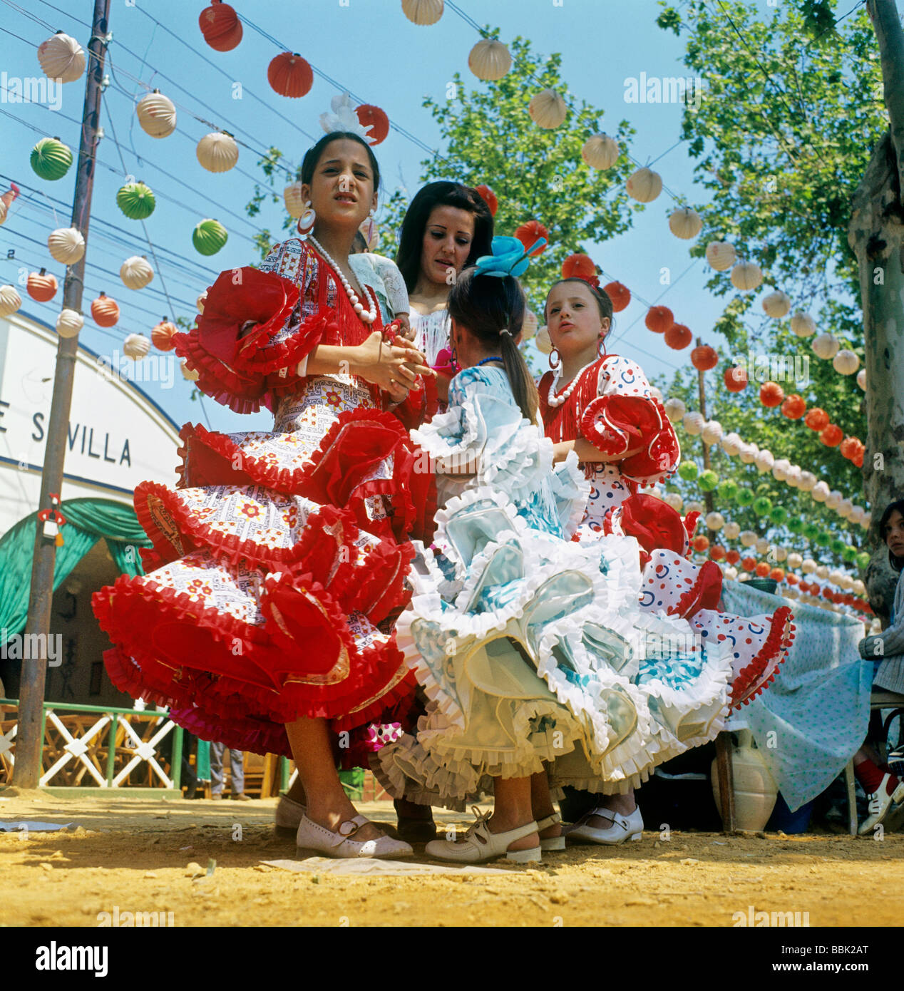 flamenco dancers celebrating festival feria de seville town of seville