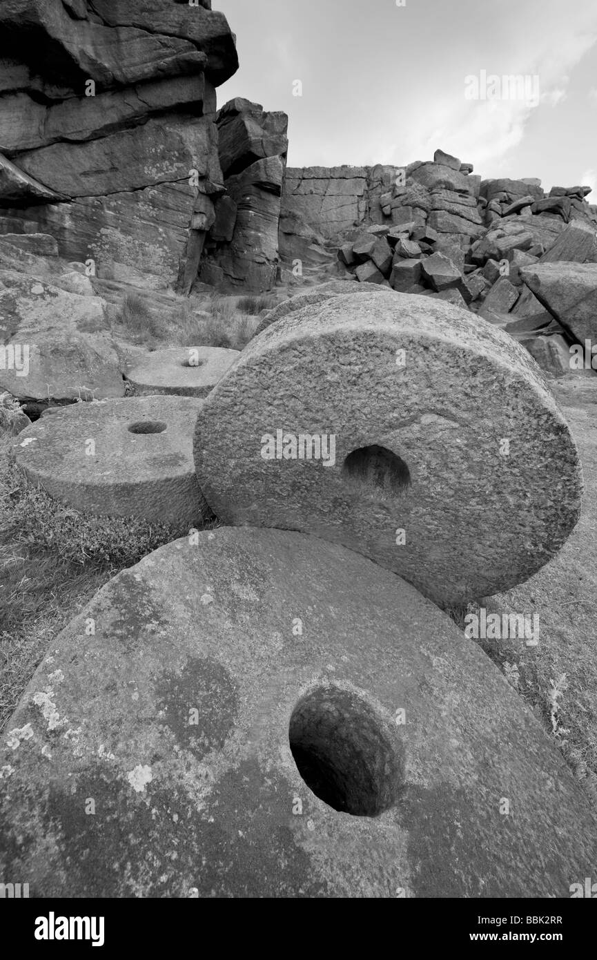 Old abandoned millstone in the peakdistrict Derbyshire England Stock Photo