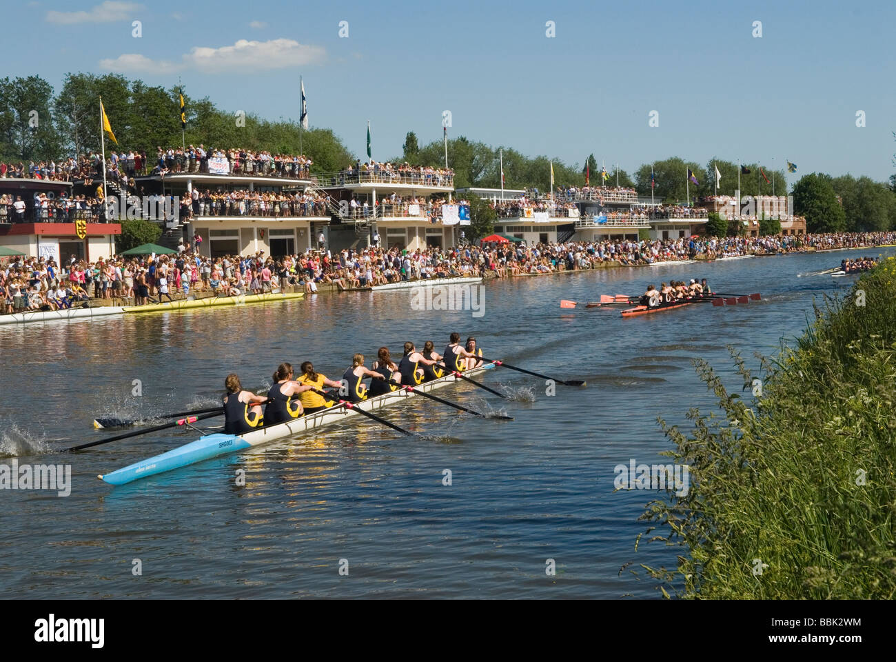 Oxford University Rowing Clubs Eights Week the club house rowing races on the River Isis actually River Thames Oxfordshire 2009 2000s HOMER SYKES Stock Photo