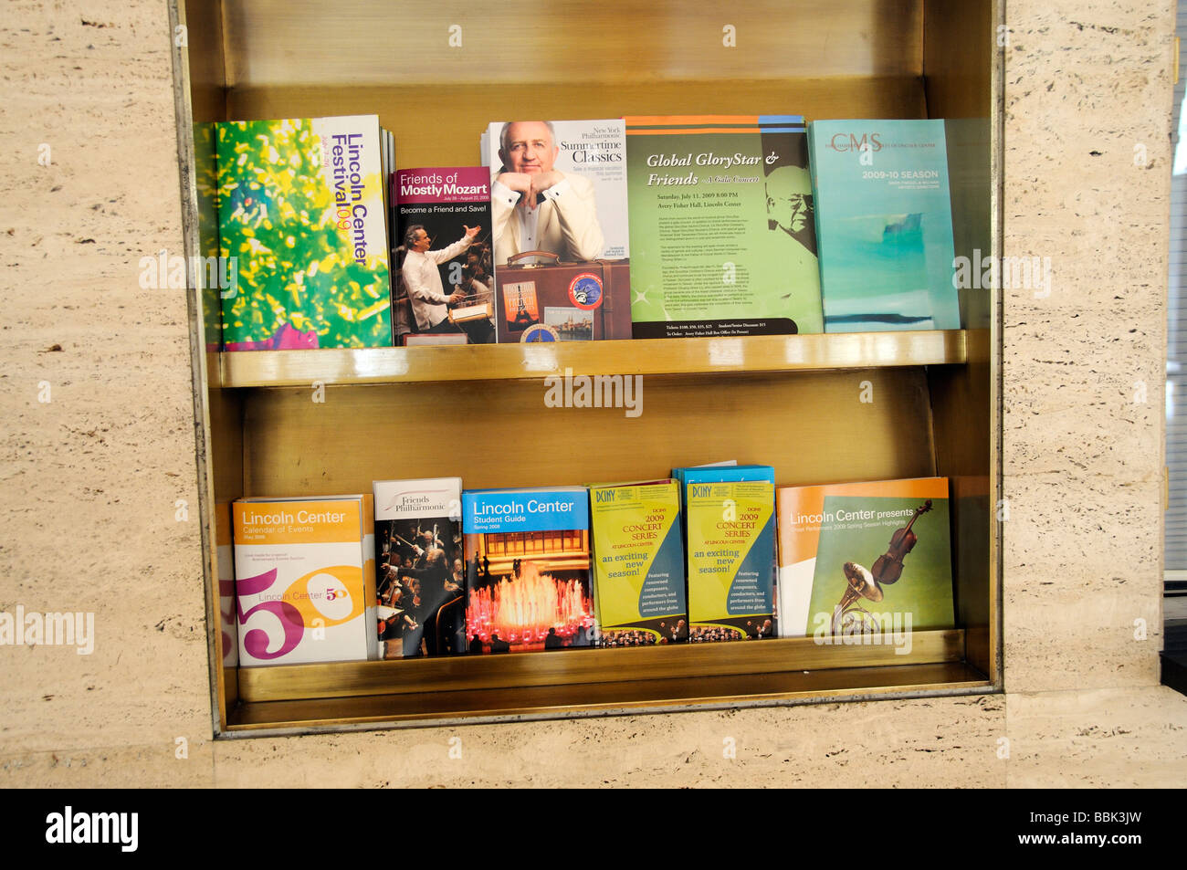 The Lincoln Center for the Performing Arts Manhattan New York USA Display of informative books brochures and publications Stock Photo