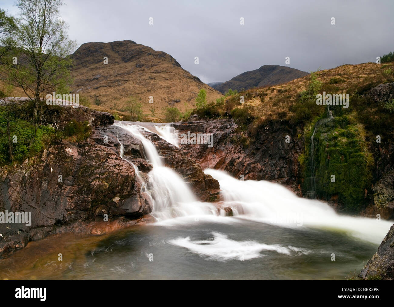 Waterfall in glen etive, Scotland. Stock Photo