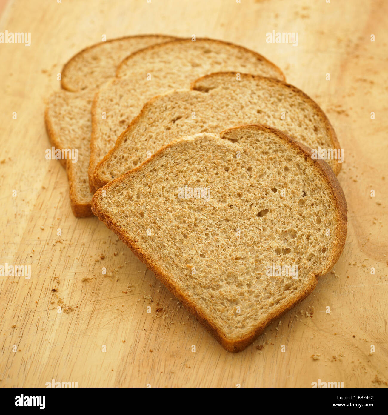 Slices of High in Fibre Wholemeal Brown Bread. Stock Photo