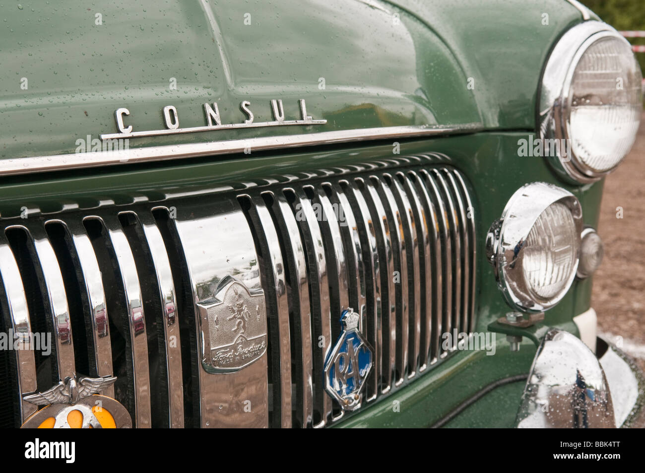 Front grille and badge of a Ford Consul, mark 1, made around 1951-1953 Stock Photo