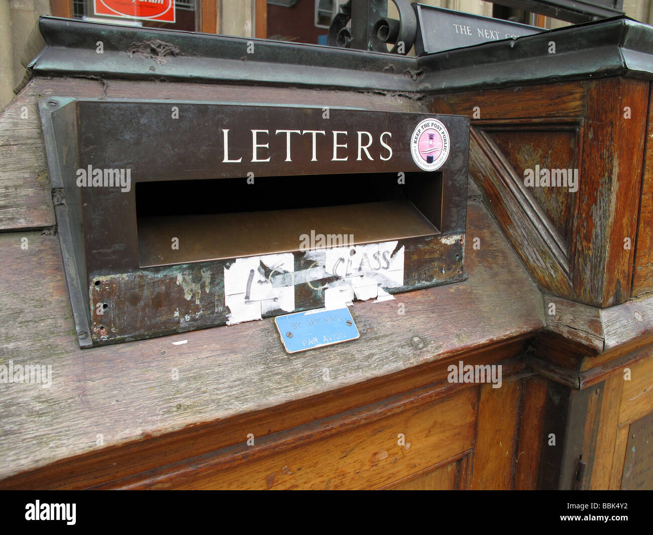 A Unique Wooden Post Box outside Oxfords Main Post Office Stock Photo